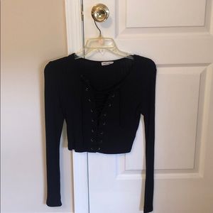 A ribbed black crop top